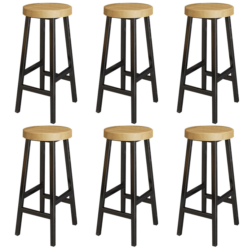 Backless Solid Wood Bar Stool Contemporary Natural Stool with Metal Legs