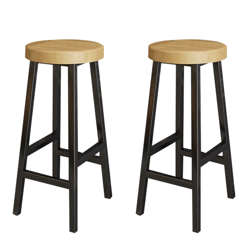Backless Solid Wood Bar Stool Contemporary Natural Stool with Metal Legs