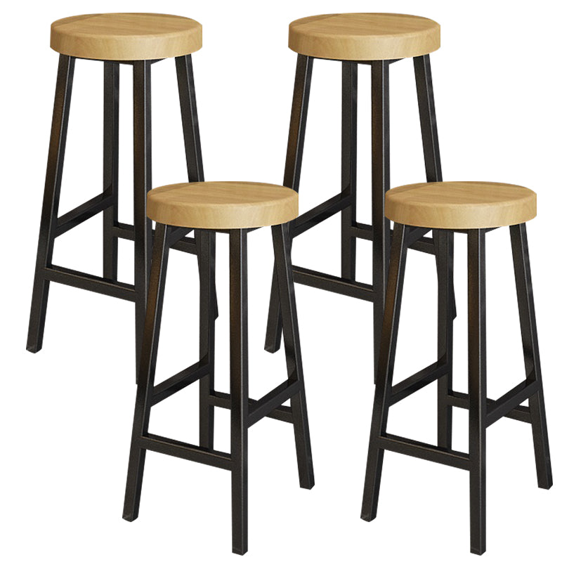 Backless Solid Wood Bar Stool Contemporary Natural Stool with Metal Legs