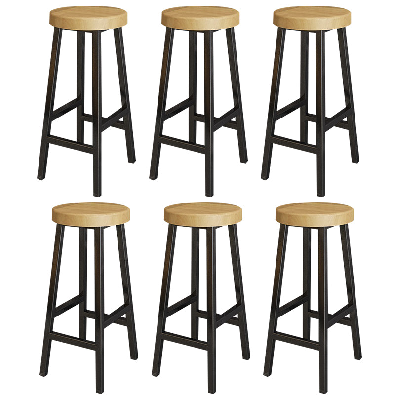 Backless Solid Wood Bar Stool Contemporary Natural Stool with Metal Legs