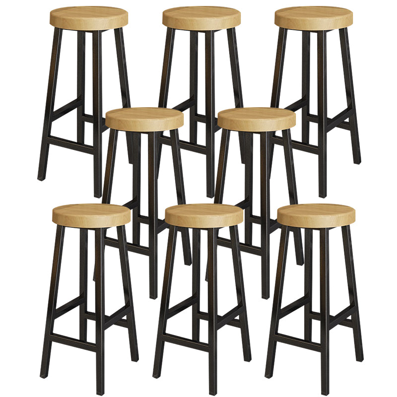 Backless Solid Wood Bar Stool Contemporary Natural Stool with Metal Legs