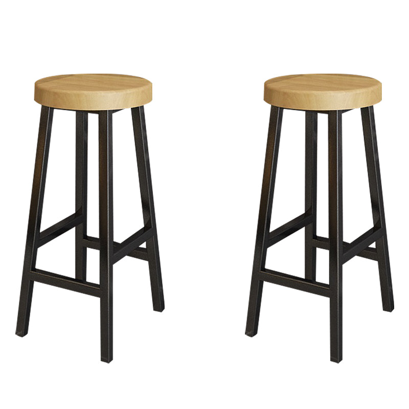 Backless Solid Wood Bar Stool Contemporary Natural Stool with Metal Legs