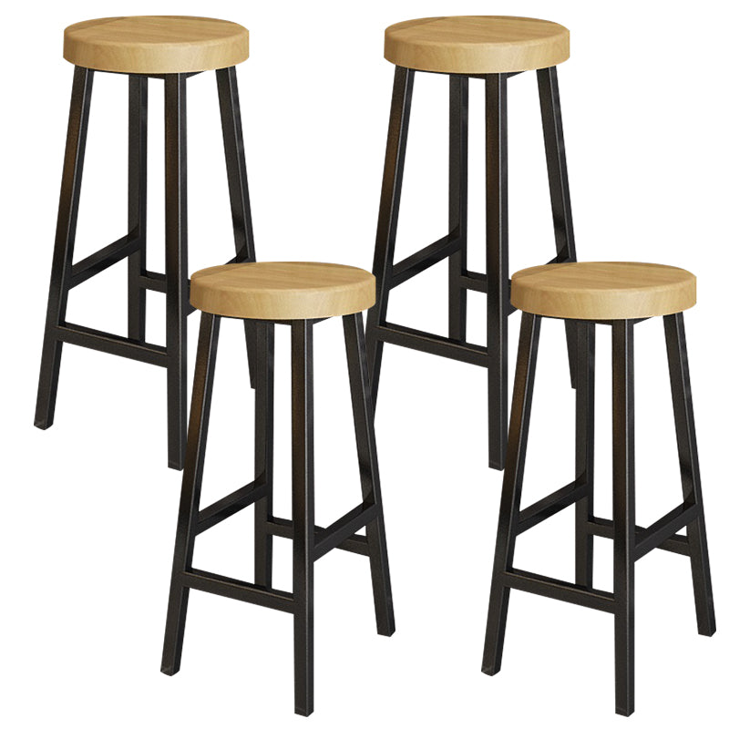 Backless Solid Wood Bar Stool Contemporary Natural Stool with Metal Legs