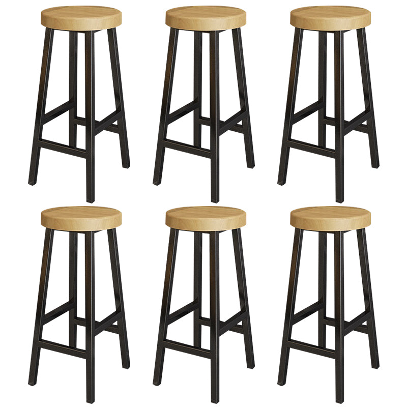 Backless Solid Wood Bar Stool Contemporary Natural Stool with Metal Legs