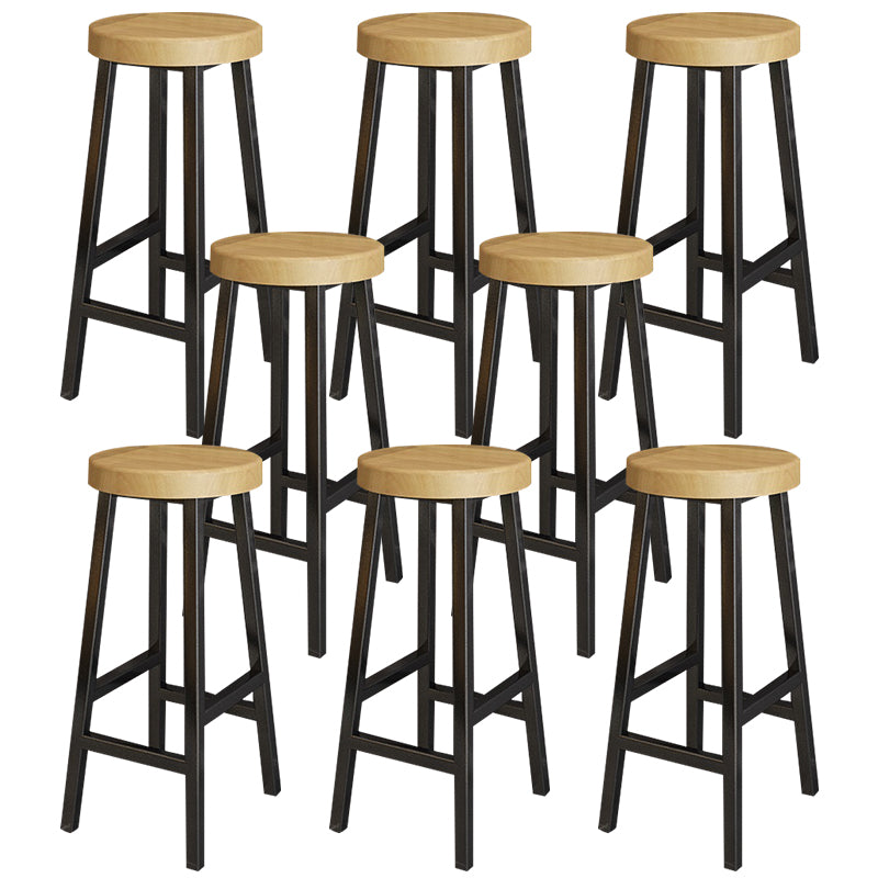 Backless Solid Wood Bar Stool Contemporary Natural Stool with Metal Legs