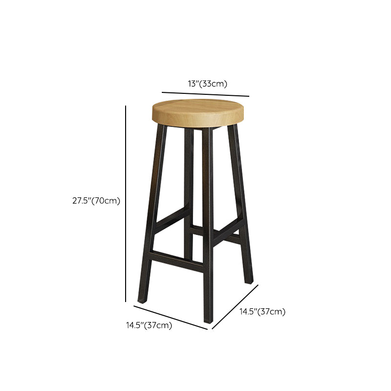 Backless Solid Wood Bar Stool Contemporary Natural Stool with Metal Legs
