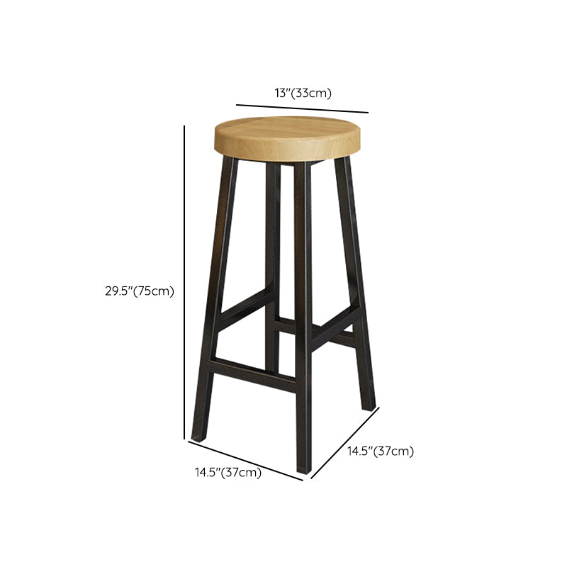 Backless Solid Wood Bar Stool Contemporary Natural Stool with Metal Legs
