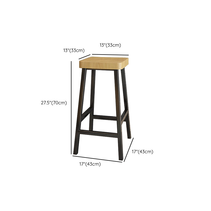 Backless Solid Wood Bar Stool Contemporary Natural Stool with Metal Legs