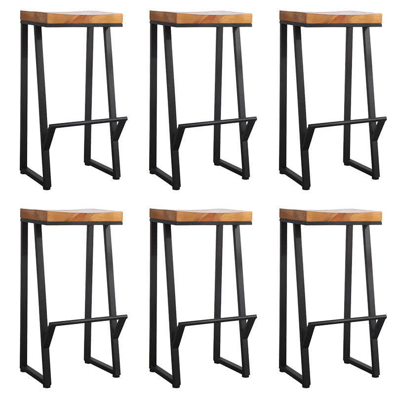 Metal Legs Bar Stool Contemporary Solid Wood Backless Bar Stool