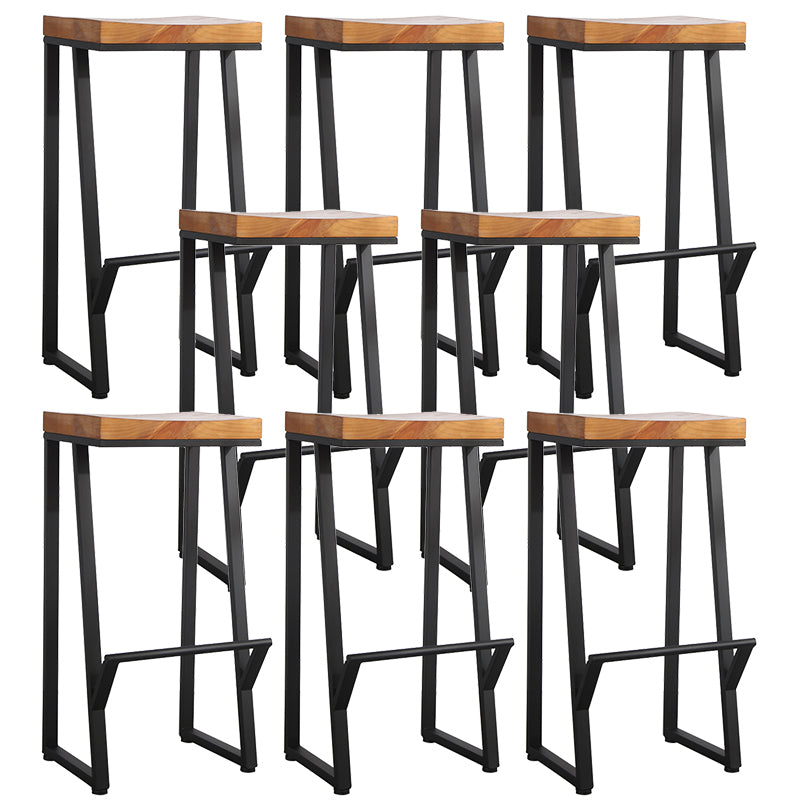 Metal Legs Bar Stool Contemporary Solid Wood Backless Bar Stool