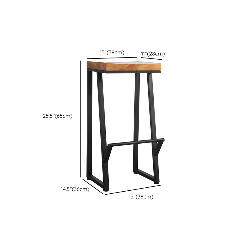 Metal Legs Bar Stool Contemporary Solid Wood Backless Bar Stool
