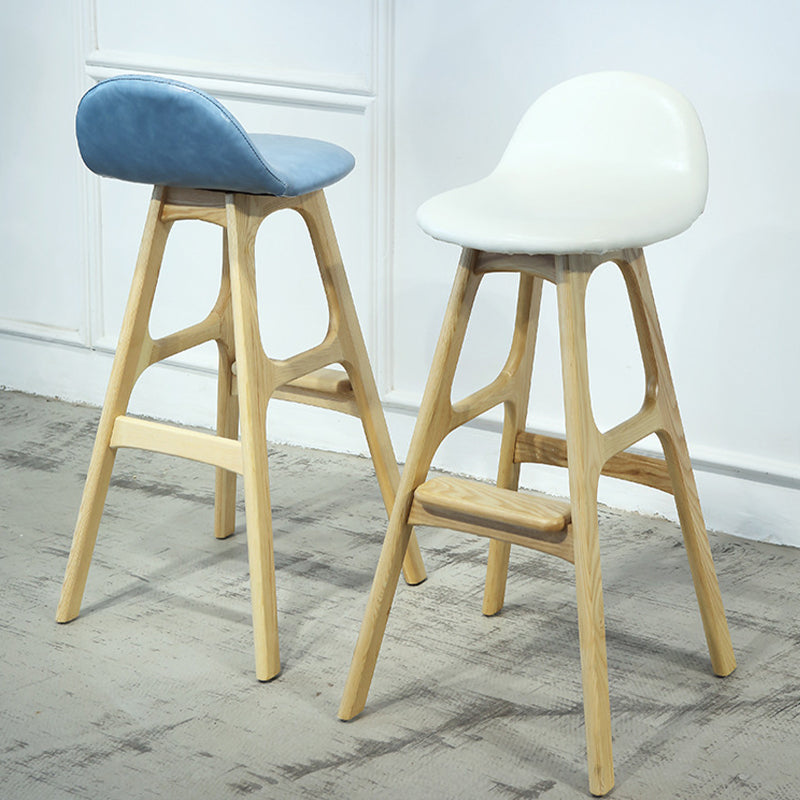 Low Back Upholstered Bar Stool Indoor Scandinavian Solid Wood Frame Bar Stool