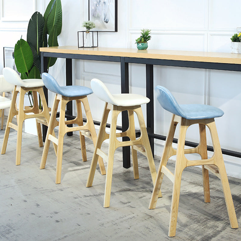 Low Back Upholstered Bar Stool Indoor Scandinavian Solid Wood Frame Bar Stool