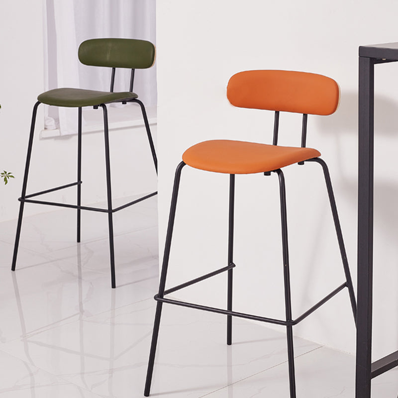 Modern Backrest Armless Counter Stool Leather Upholstered Bar Stool with Metal Base