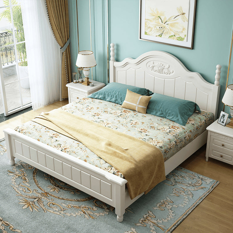 French Country Standard Bed Rubberwood and Pine Wood Panel Bed White