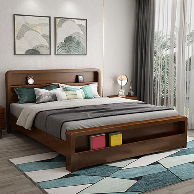 Storage Solid Wood Panel Bed Rubberwood Standard Bed with Headboard