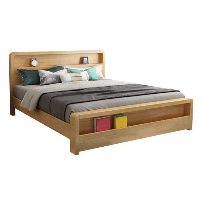Storage Solid Wood Panel Bed Rubberwood Standard Bed with Headboard
