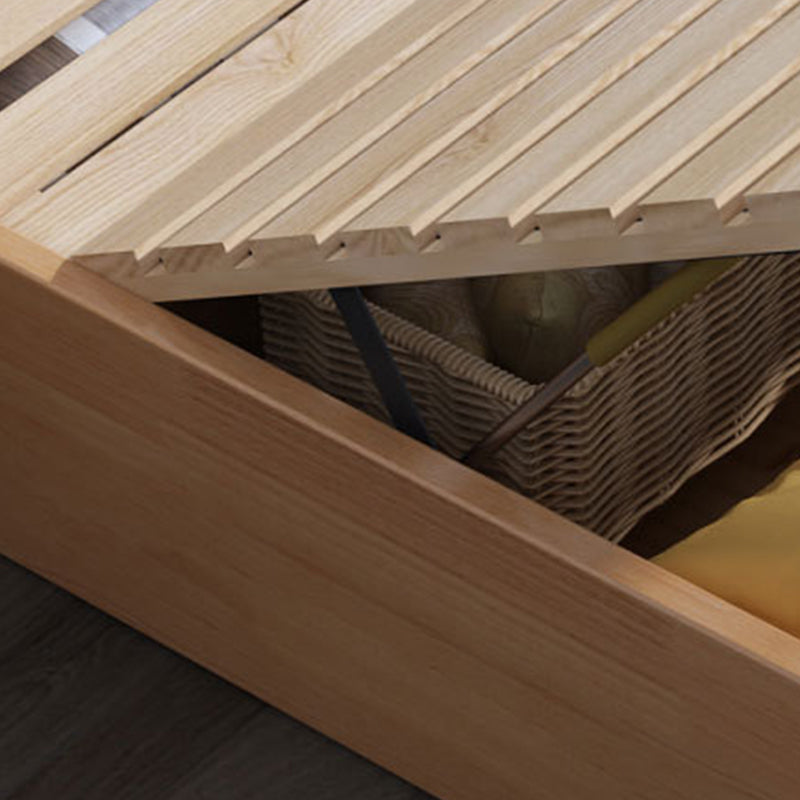 Storage Solid Wood Panel Bed Rubberwood Standard Bed with Headboard
