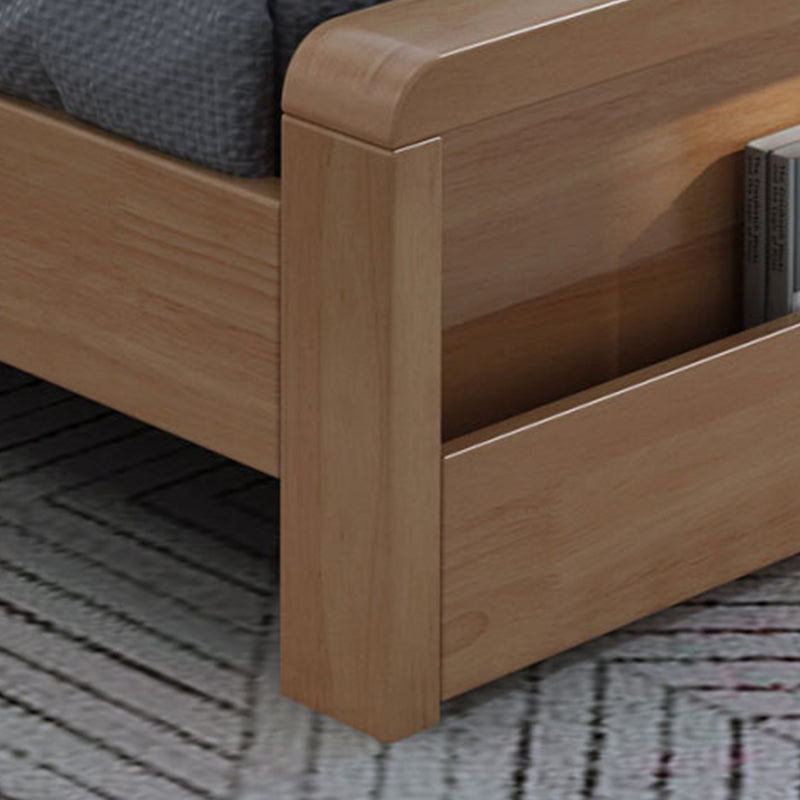 Storage Solid Wood Panel Bed Rubberwood Standard Bed with Headboard