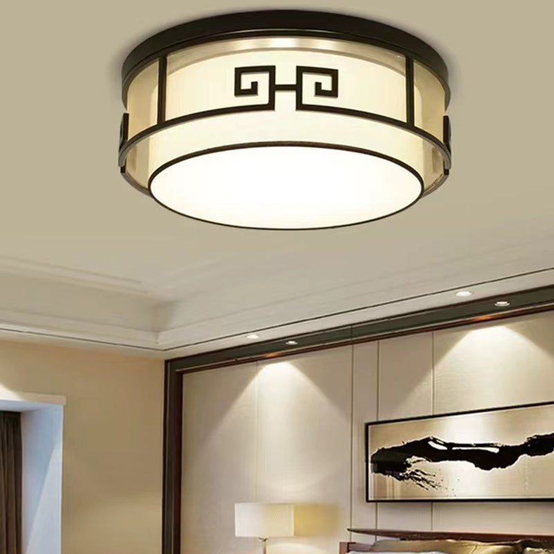 Modern Style Flush Mount Fabric Ceiling Light in Black for Bedroom