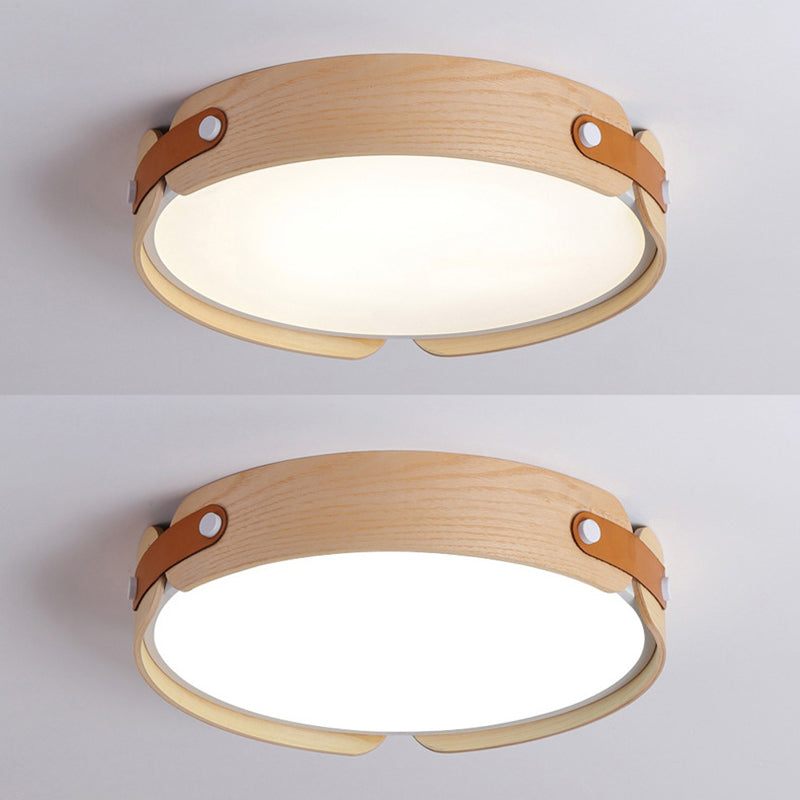 Modern Single Beige Flush Mount Lighting Wooden Ceiling Light for Living Room