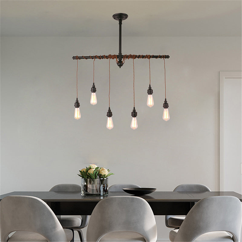 Peas Shape Pendant Light Modern Style Wood 6 Lights Island Lamps for Living Room