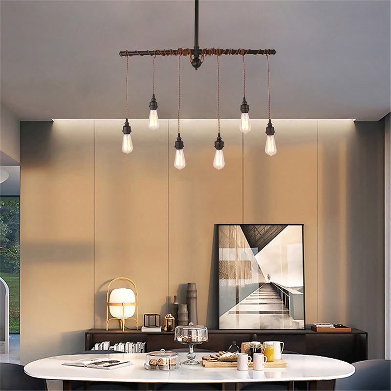 Peas Shape Pendant Light Modern Style Wood 6 Lights Island Lamps for Living Room