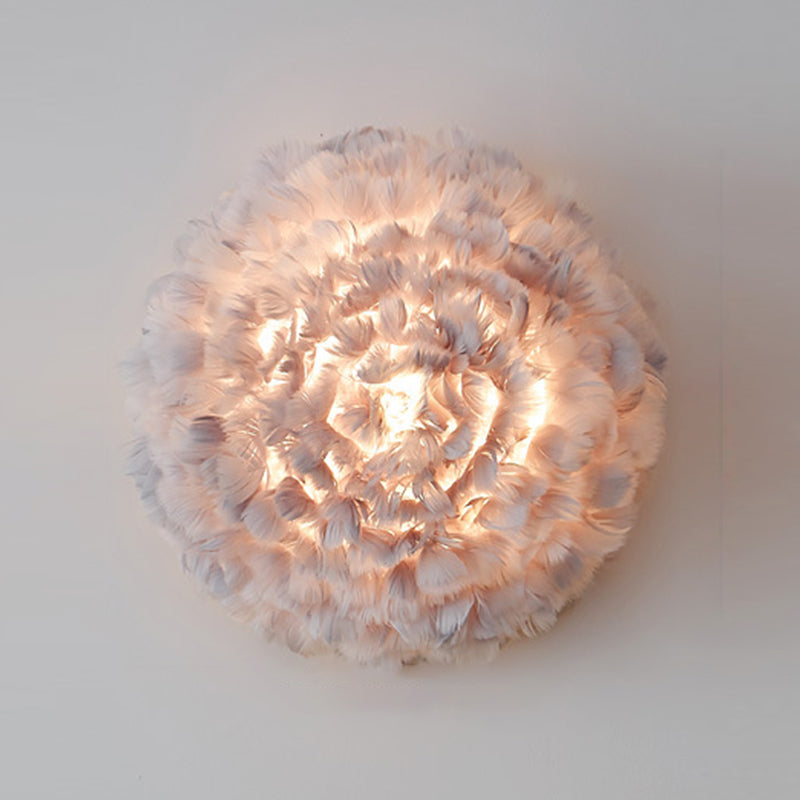 Modern Metal Wall Sconce Geometric Shape Wall Light with Feather Shade for Bedroom