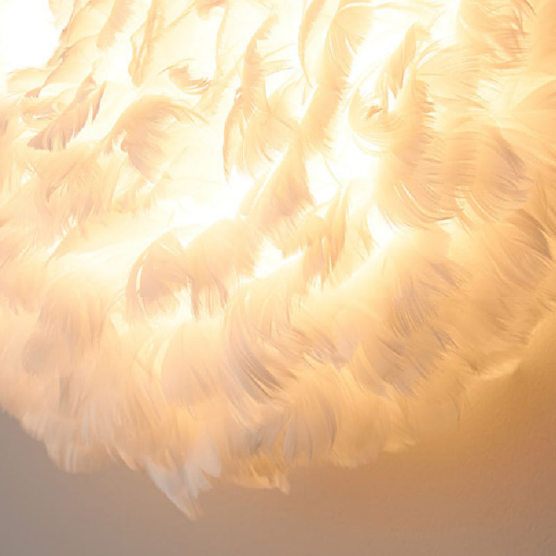 Modern Metal Wall Sconce Geometric Shape Wall Light with Feather Shade for Bedroom