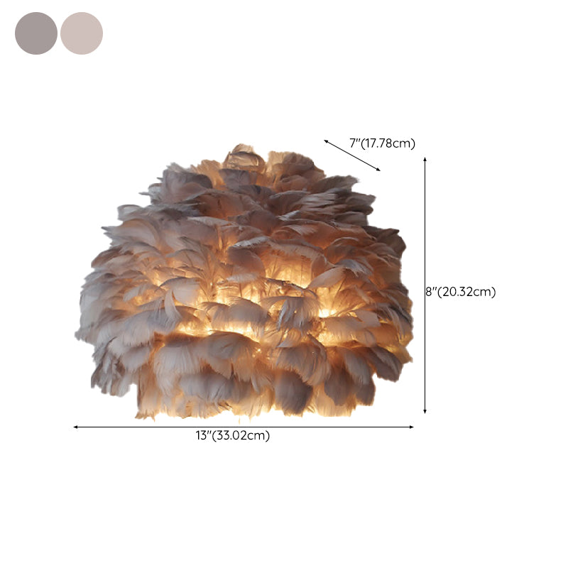 Modern Metal Wall Sconce Geometric Shape Wall Light with Feather Shade for Bedroom