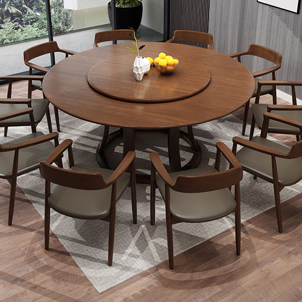 Modern Round Table Solid Wood Dining Table with Turntable for Home