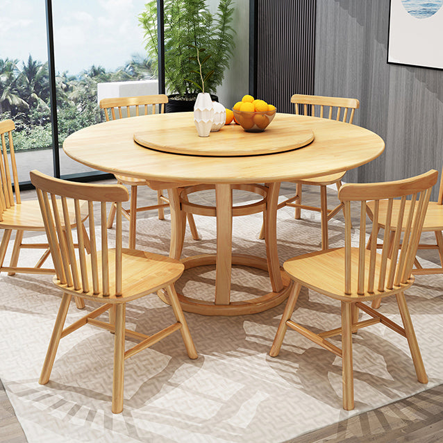 Modern Round Table Solid Wood Dining Table with Turntable for Home
