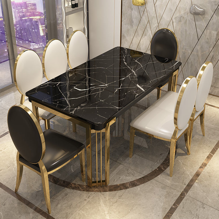 Rectangle Metal Base Table Glam Style Dining Table with 4 Legs