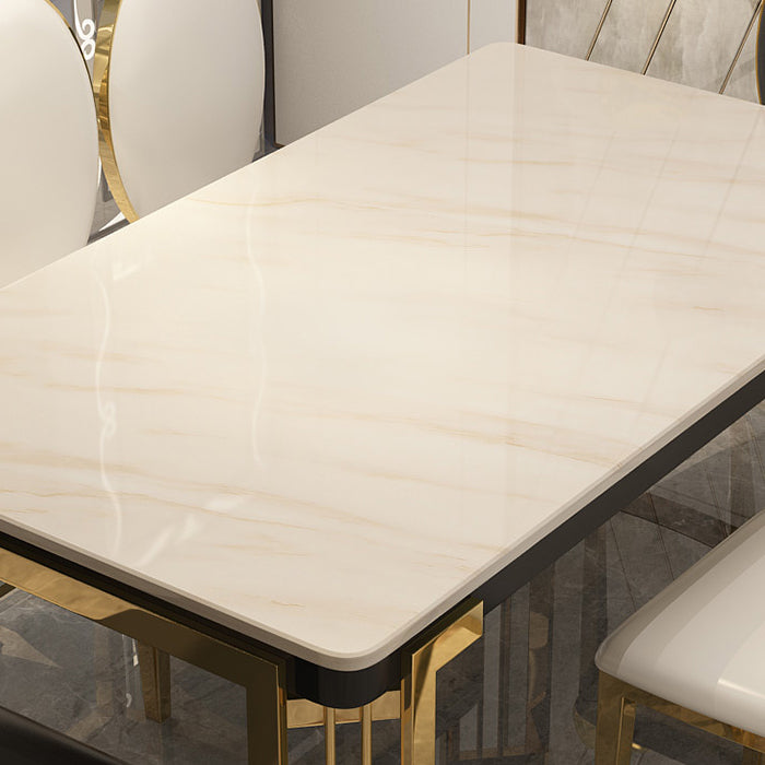 Rectangle Metal Base Table Glam Style Dining Table with 4 Legs
