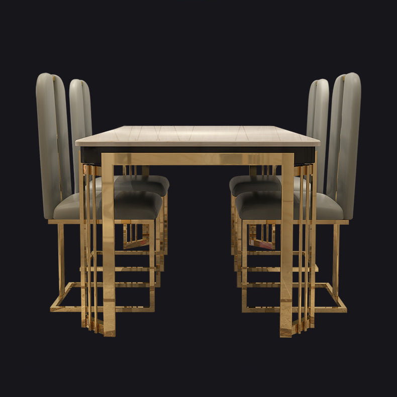 Rectangle Metal Base Table Glam Style Dining Table with 4 Legs