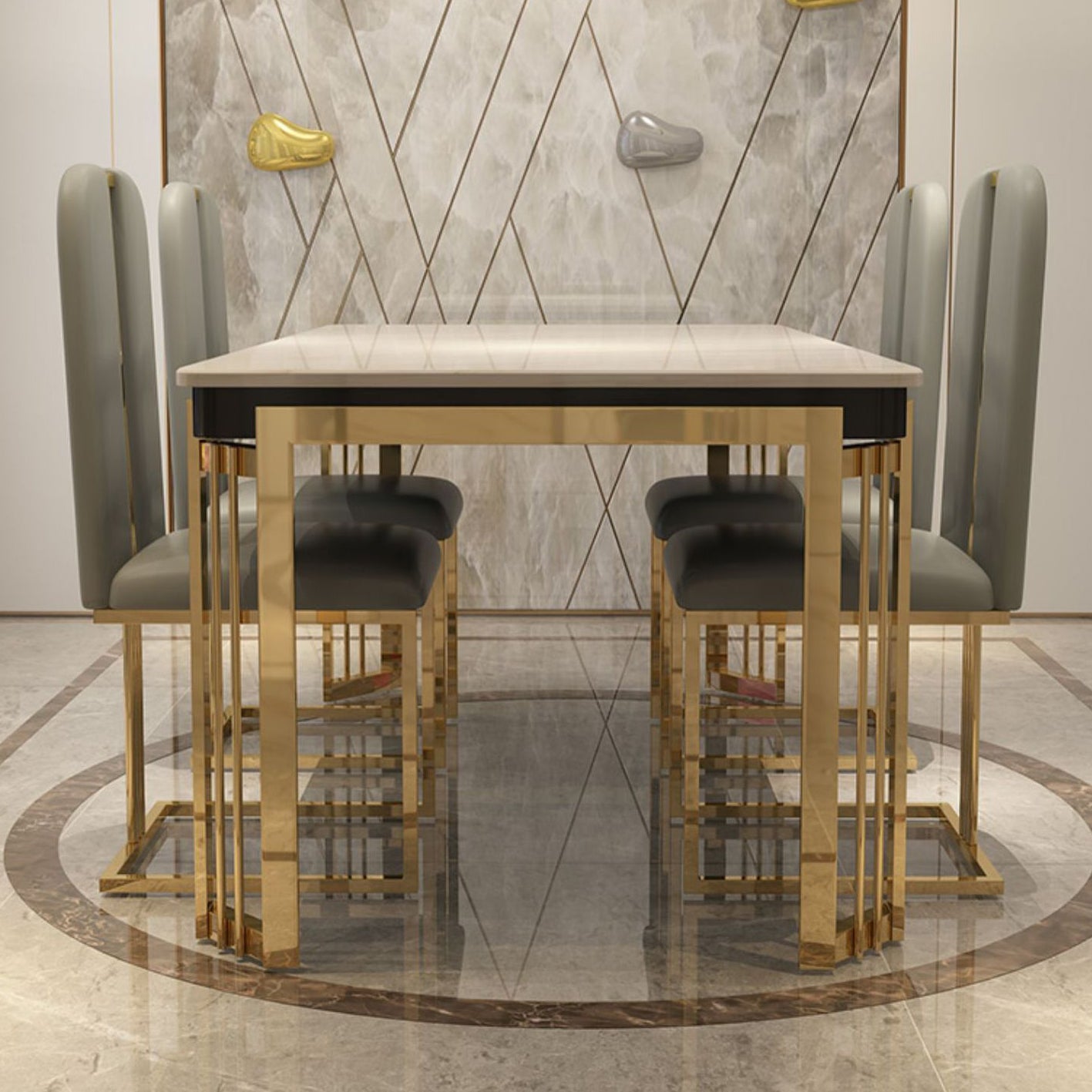 Rectangle Metal Base Table Glam Style Dining Table with 4 Legs