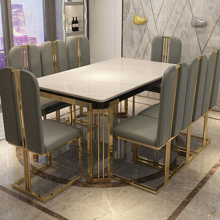 Rectangle Metal Base Table Glam Style Dining Table with 4 Legs