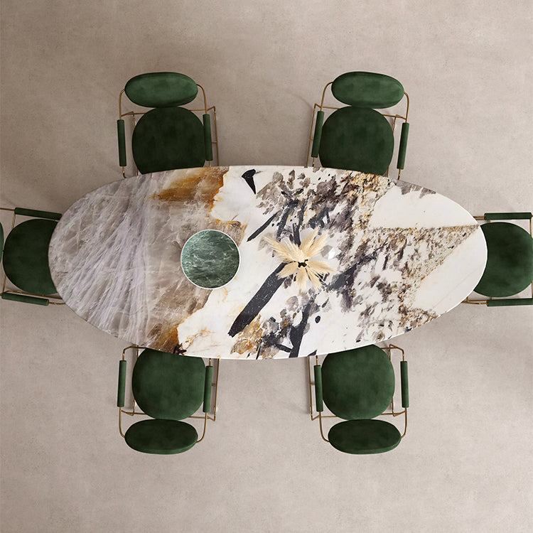 Sintered Stone Home Desk Luxury Oval Shape Fixed Table for Dining Room