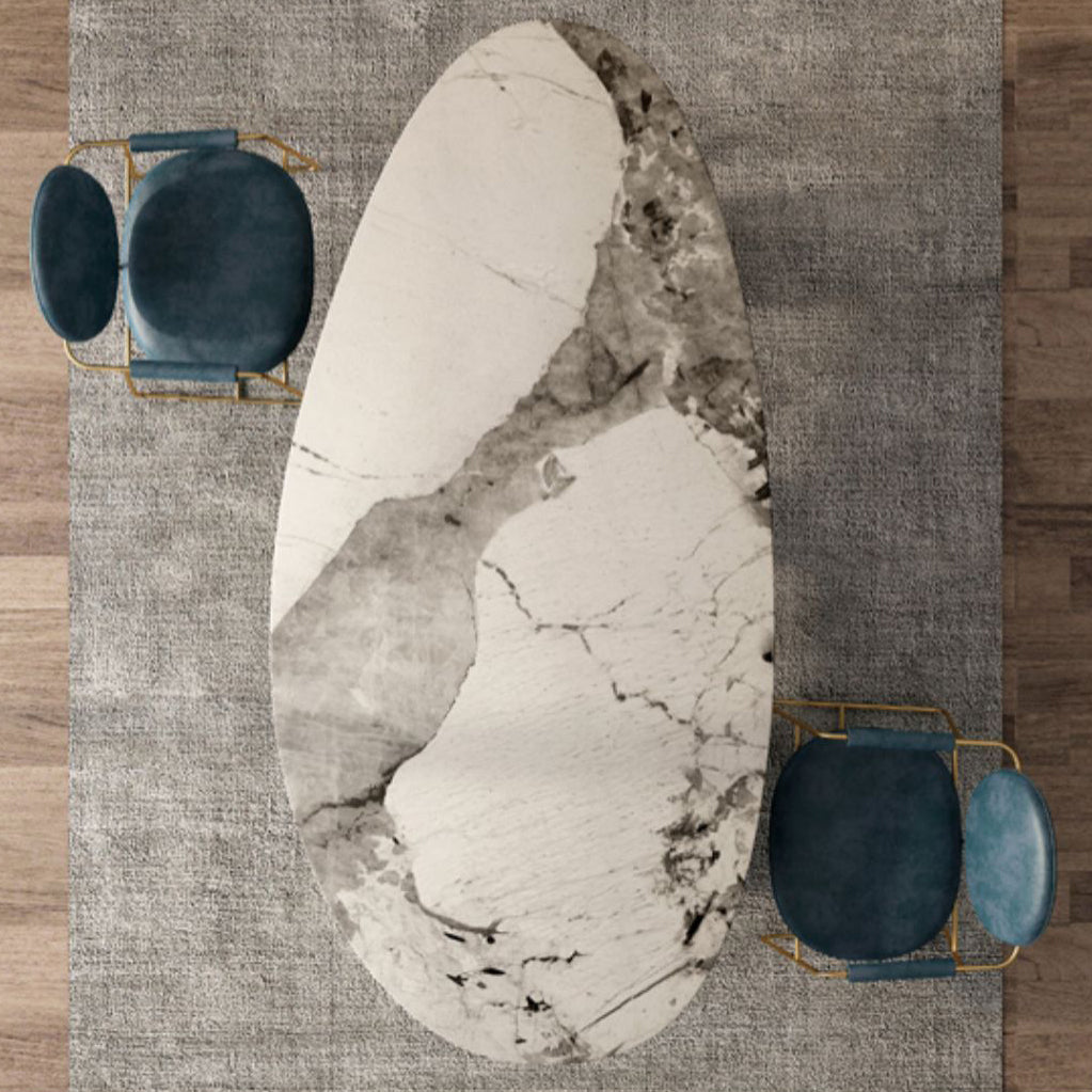 Sintered Stone Home Desk Luxury Oval Shape Fixed Table for Dining Room