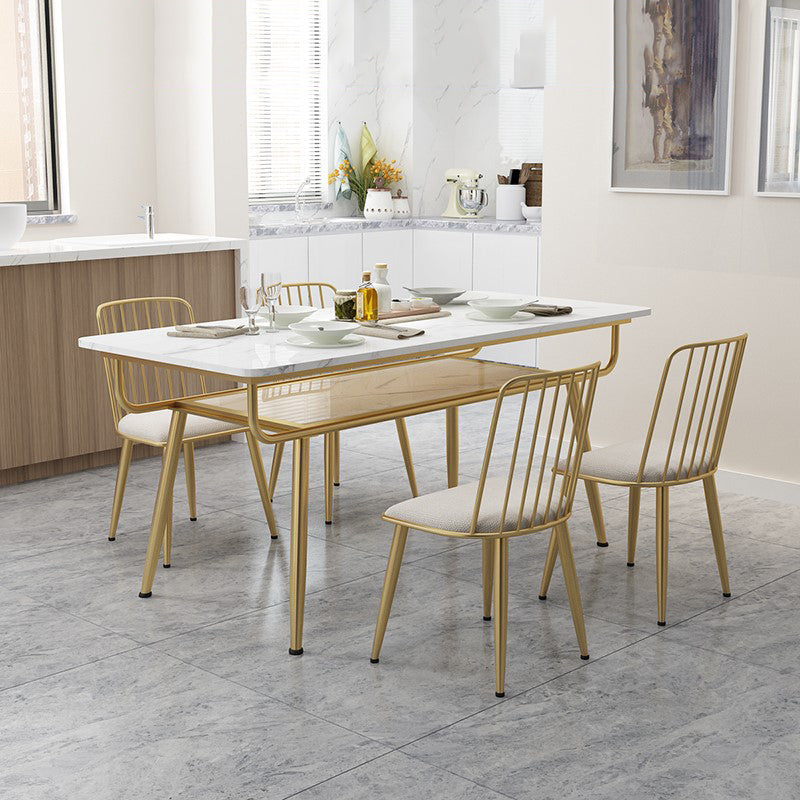 Stone and Iron Table Contemporary Storage Rectangular Dining Table