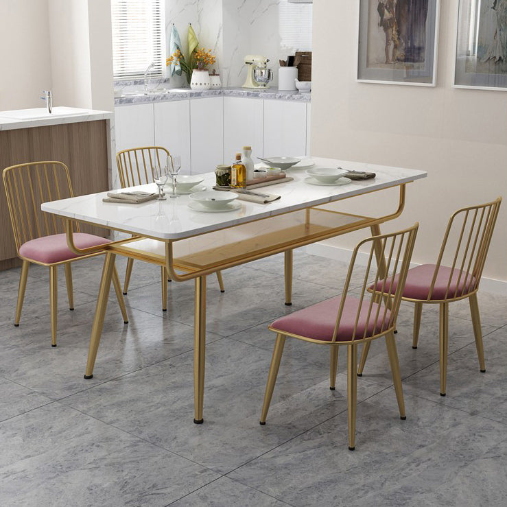 Stone and Iron Table Contemporary Storage Rectangular Dining Table