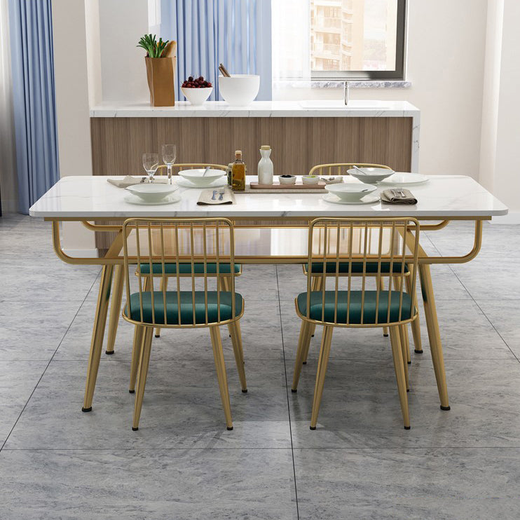 Stone and Iron Table Contemporary Storage Rectangular Dining Table