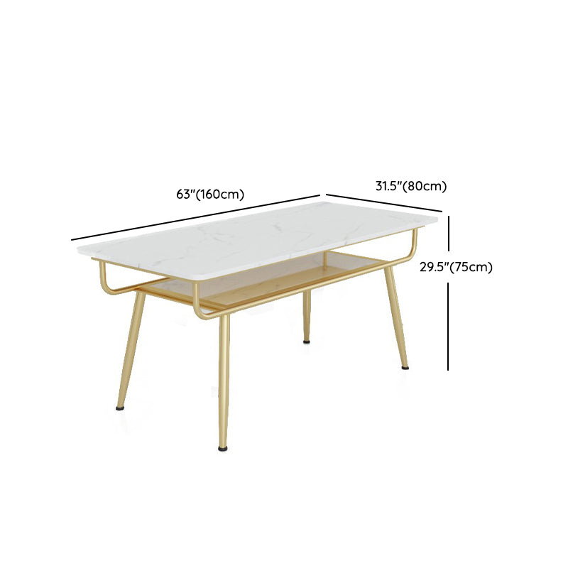 Stone and Iron Table Contemporary Storage Rectangular Dining Table