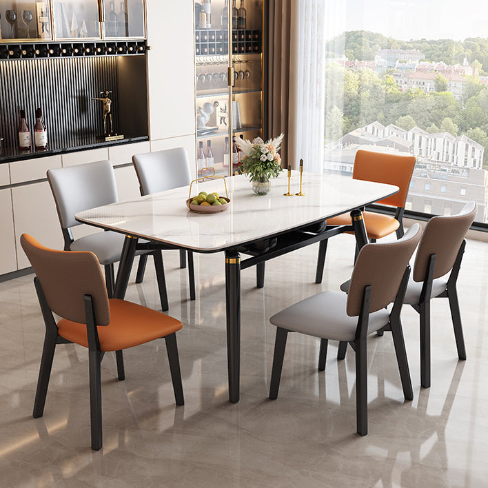 Modern Extendable Stone Dining Table Wood Base Table for Dining Room