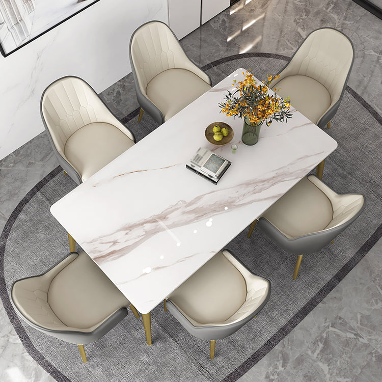 Slate and Metal Table Glam Style Minimalist Rectangular Dining Table