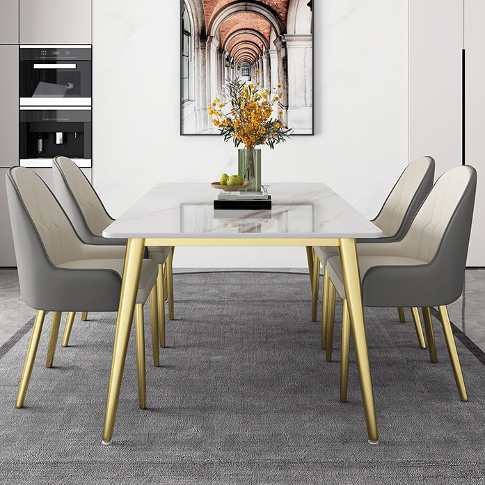 Slate and Metal Table Glam Style Minimalist Rectangular Dining Table