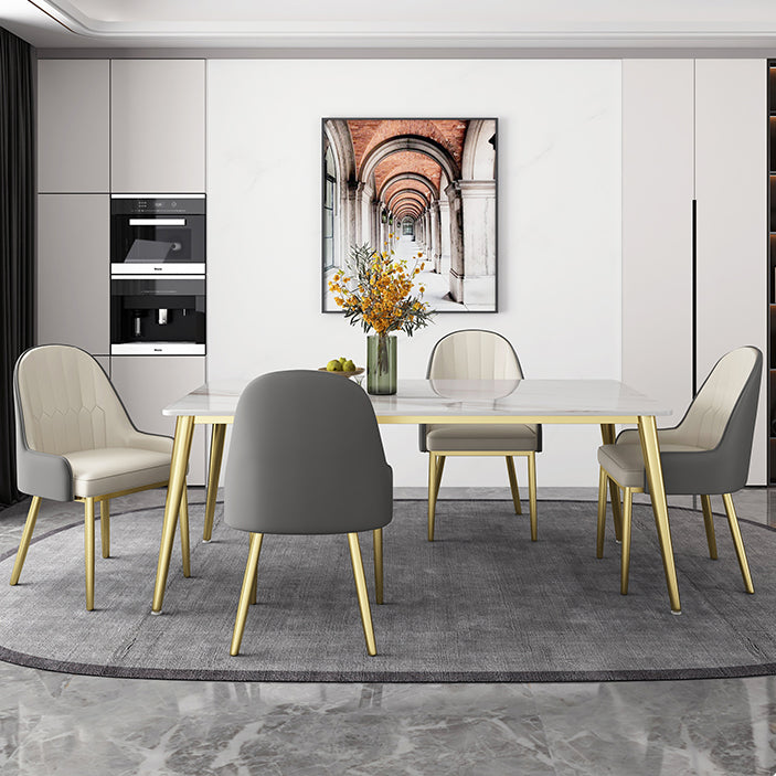 Slate and Metal Table Glam Style Minimalist Rectangular Dining Table