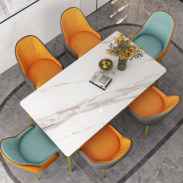 Slate and Metal Table Glam Style Minimalist Rectangular Dining Table