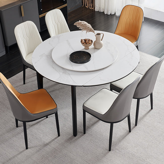 Slate and Wood Table Modern Minimalist Home Retractable Round Dining Table