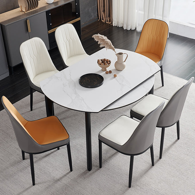 Slate and Wood Table Modern Minimalist Home Retractable Round Dining Table